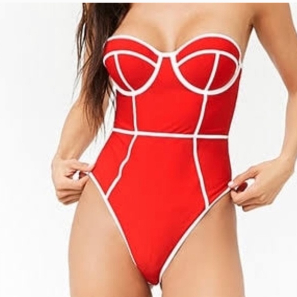 Red Bustier One-Piece Swimsuit